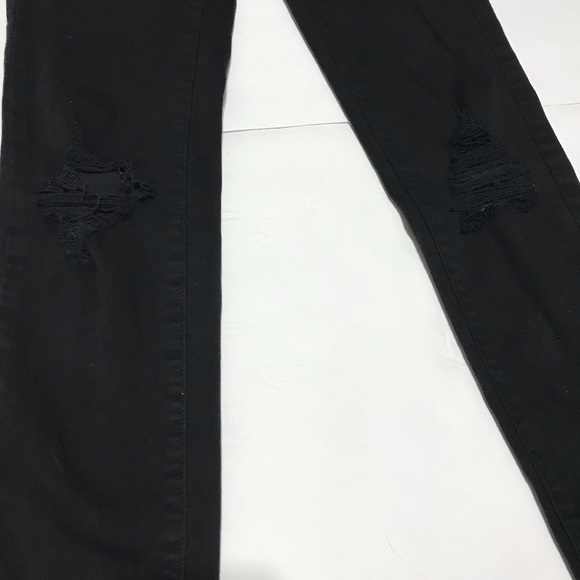 American Eagle Outfitters Distressed Jeggings Super Stretch Size 00 Black Jeans - Picture 6 of 10